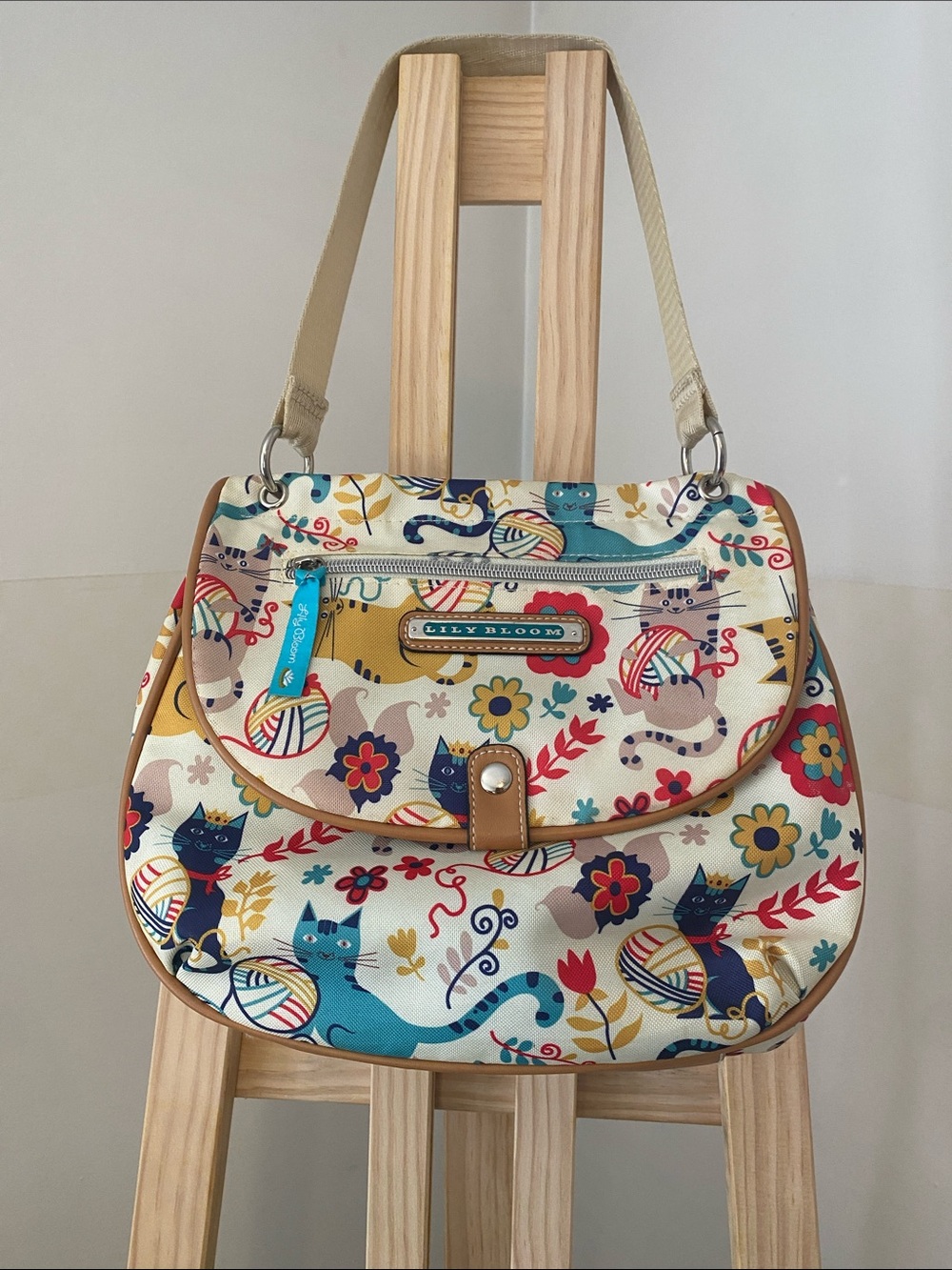 Lily Bloom Cat Print Crossbody Bag Yarn Cats Floral Purse